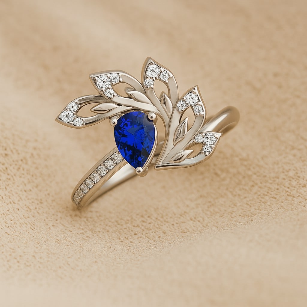 Natural Tanzanite Gemstone & Lab Grown Diamonds Silver Ring: Natural Tanzanite Gemstone & Lab Grown Diamonds Silver Ring Jewelry Type : Ring Gemstone : Natural Tanzanite Gemstone Shape : Pear Gemstone Size : 6x4 MM Gemstone Quantity : 1 Piece Diamond