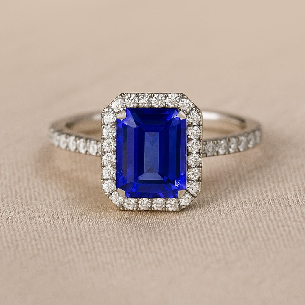 Natural Tanzanite Gemstone & Lab Grown Diamonds Silver Ring: Natural Tanzanite Gemstone & Lab Grown Diamonds Silver Ring Jewelry Type : Ring Gemstone : Natural Tanzanite Gemstone Shape : Emerald Gemstone Size : 8x6 MM Gemstone Quantity : 1 Piece Diamo