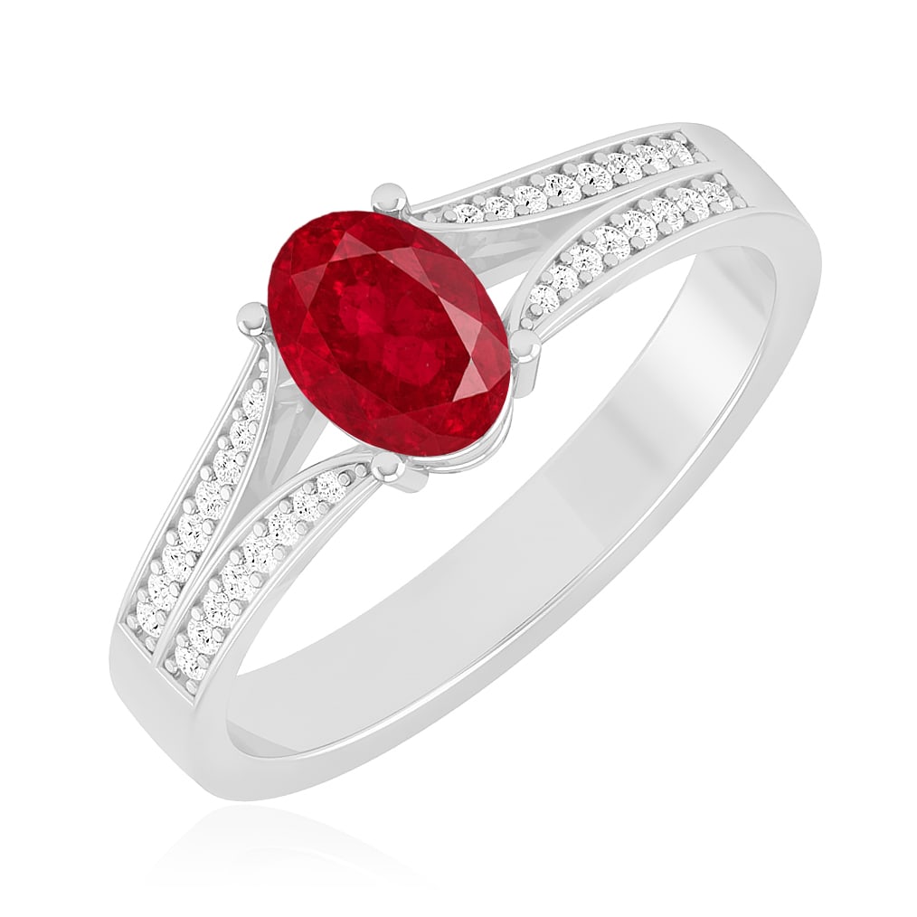 Natural Ruby Gemstone & Lab Grown Diamonds Silver Ring - 2