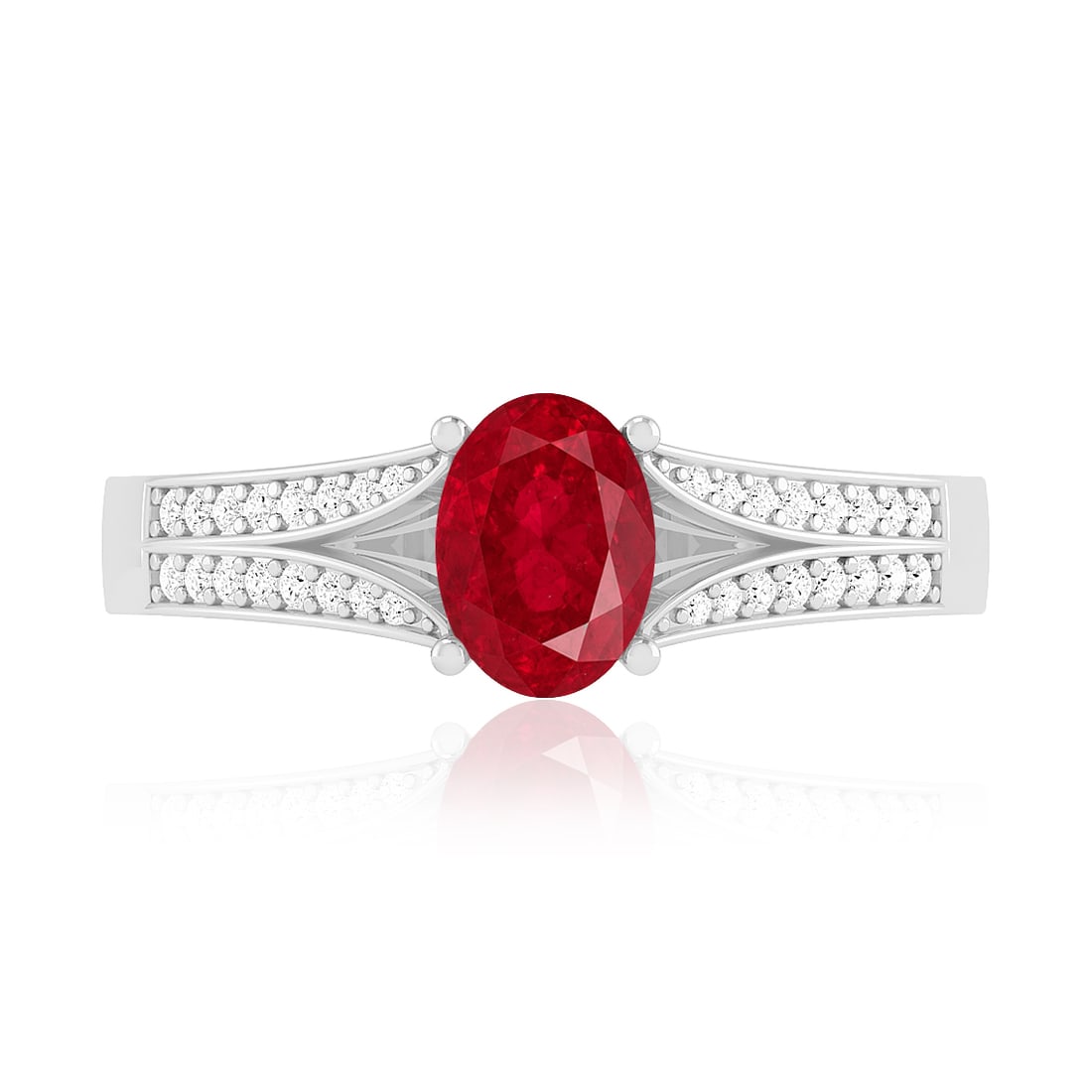 Natural Ruby Gemstone & Lab Grown Diamonds Silver Ring - 4