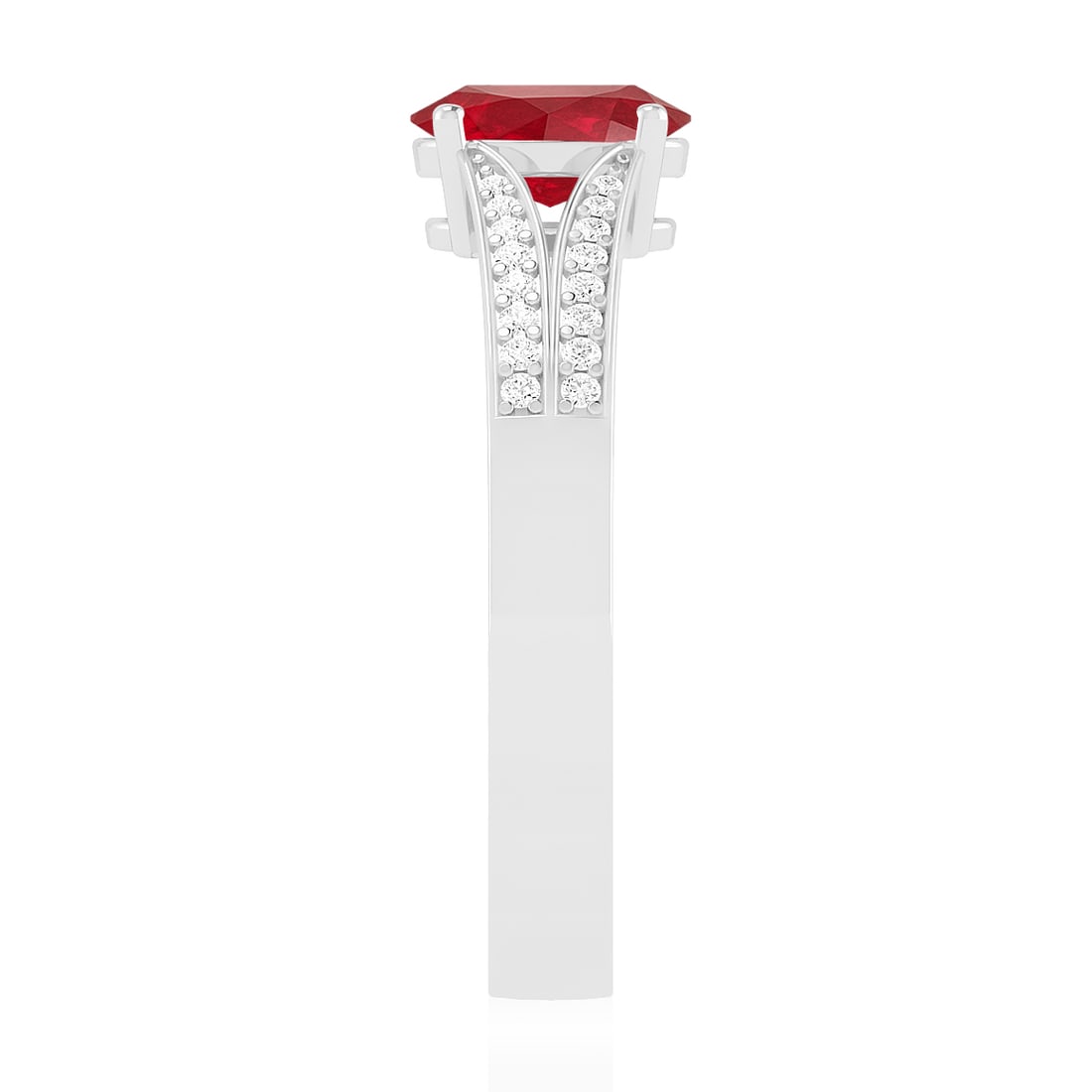 Natural Ruby Gemstone & Lab Grown Diamonds Silver Ring - 5