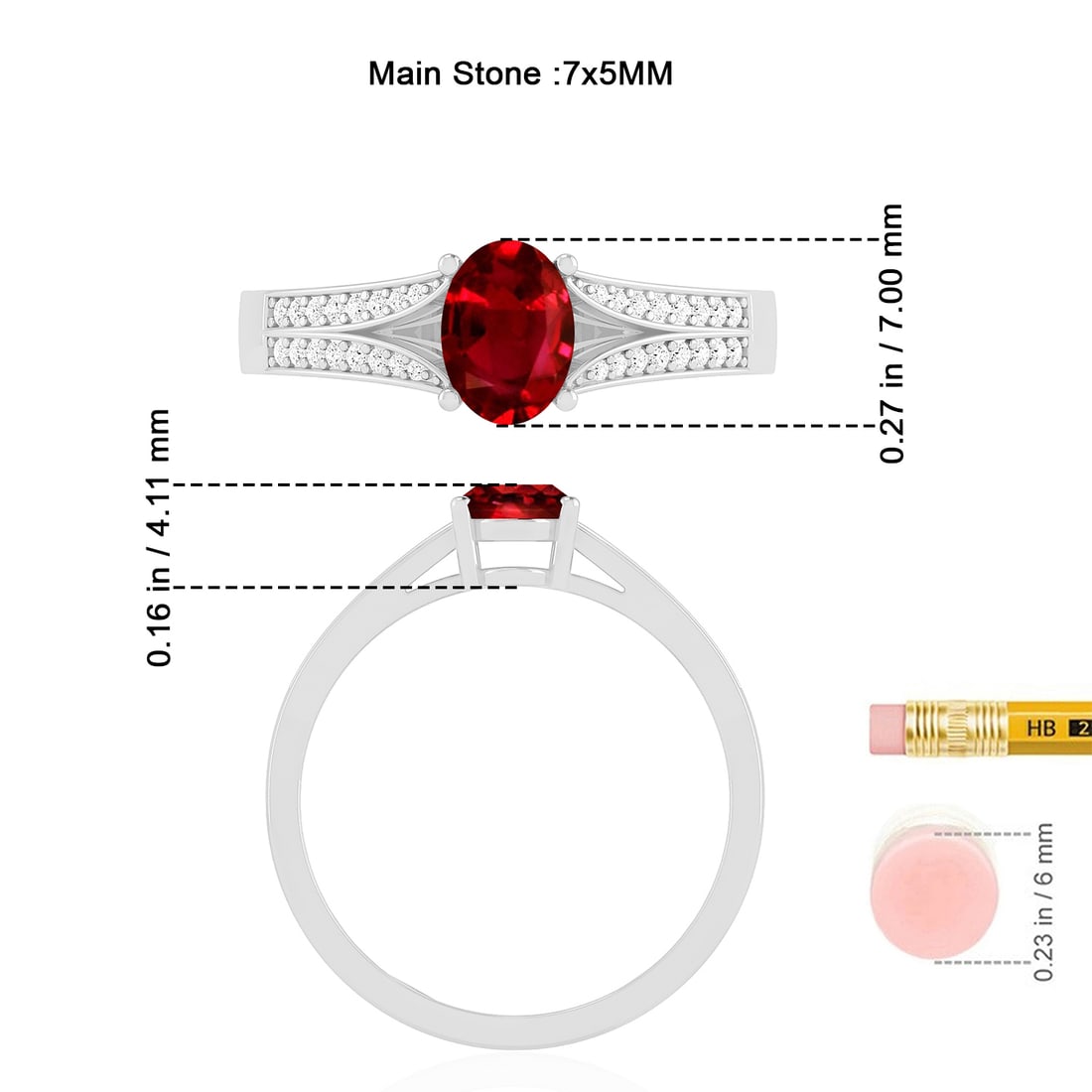 Natural Ruby Gemstone & Lab Grown Diamonds Silver Ring - 7