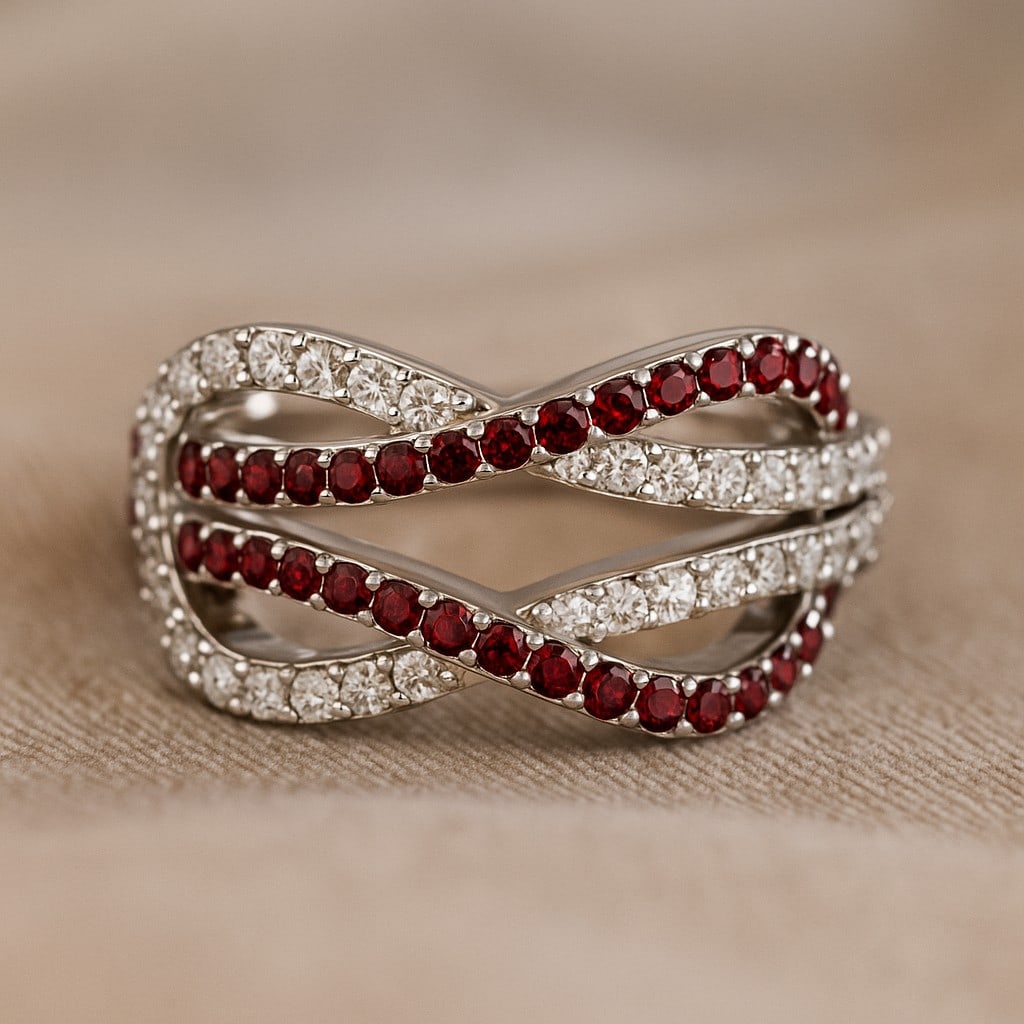 Natural Ruby Gemstone & Lab Grown Diamonds Silver Ring: Natural Ruby Gemstone & Lab Grown Diamonds Silver Ring Jewelry Type : Ring Gemstone : Natural Ruby Gemstone Shape : Round Gemstone Size : 1.4 MM, 1.3MM, 1.1 MM Gemstone Quantity : 36,1 , 1 Pieces</