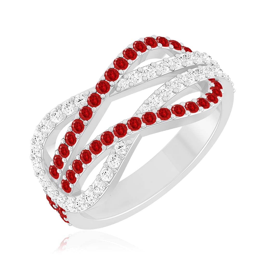Natural Ruby Gemstone & Lab Grown Diamonds Silver Ring - 2