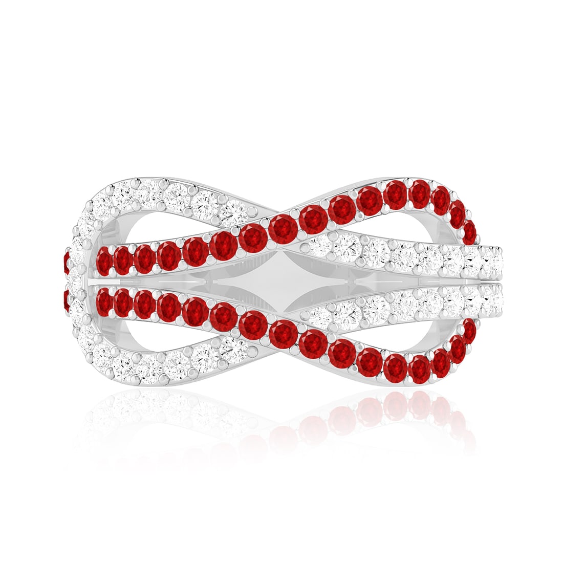 Natural Ruby Gemstone & Lab Grown Diamonds Silver Ring - 4