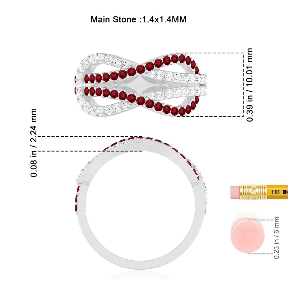 Natural Ruby Gemstone & Lab Grown Diamonds Silver Ring - 7