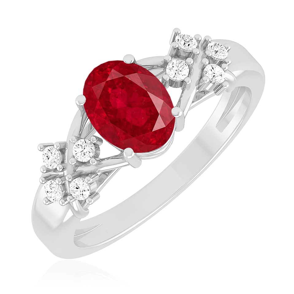 Natural Ruby Gemstone & Lab Grown Diamonds Silver Ring - 2