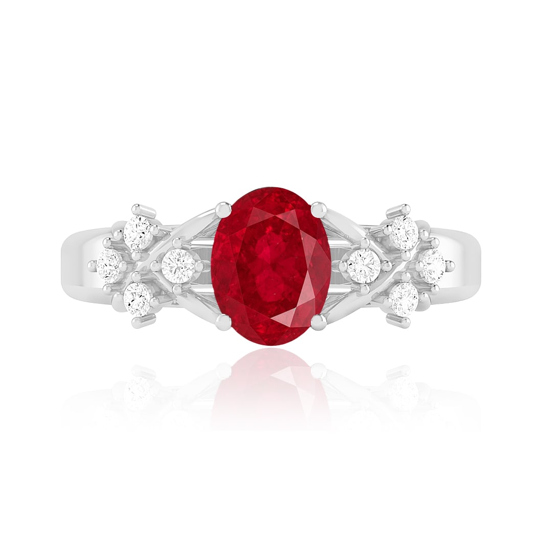 Natural Ruby Gemstone & Lab Grown Diamonds Silver Ring - 4