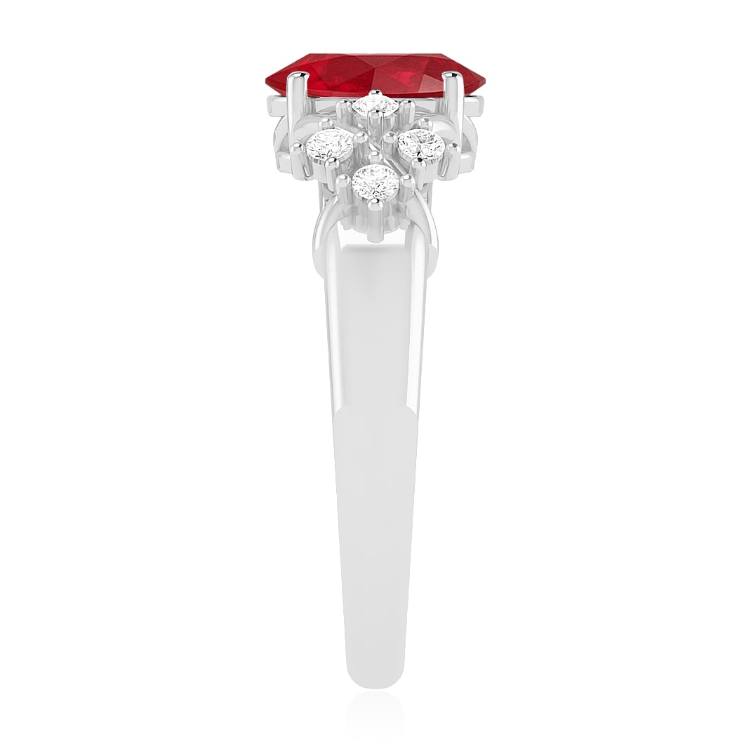 Natural Ruby Gemstone & Lab Grown Diamonds Silver Ring - 5