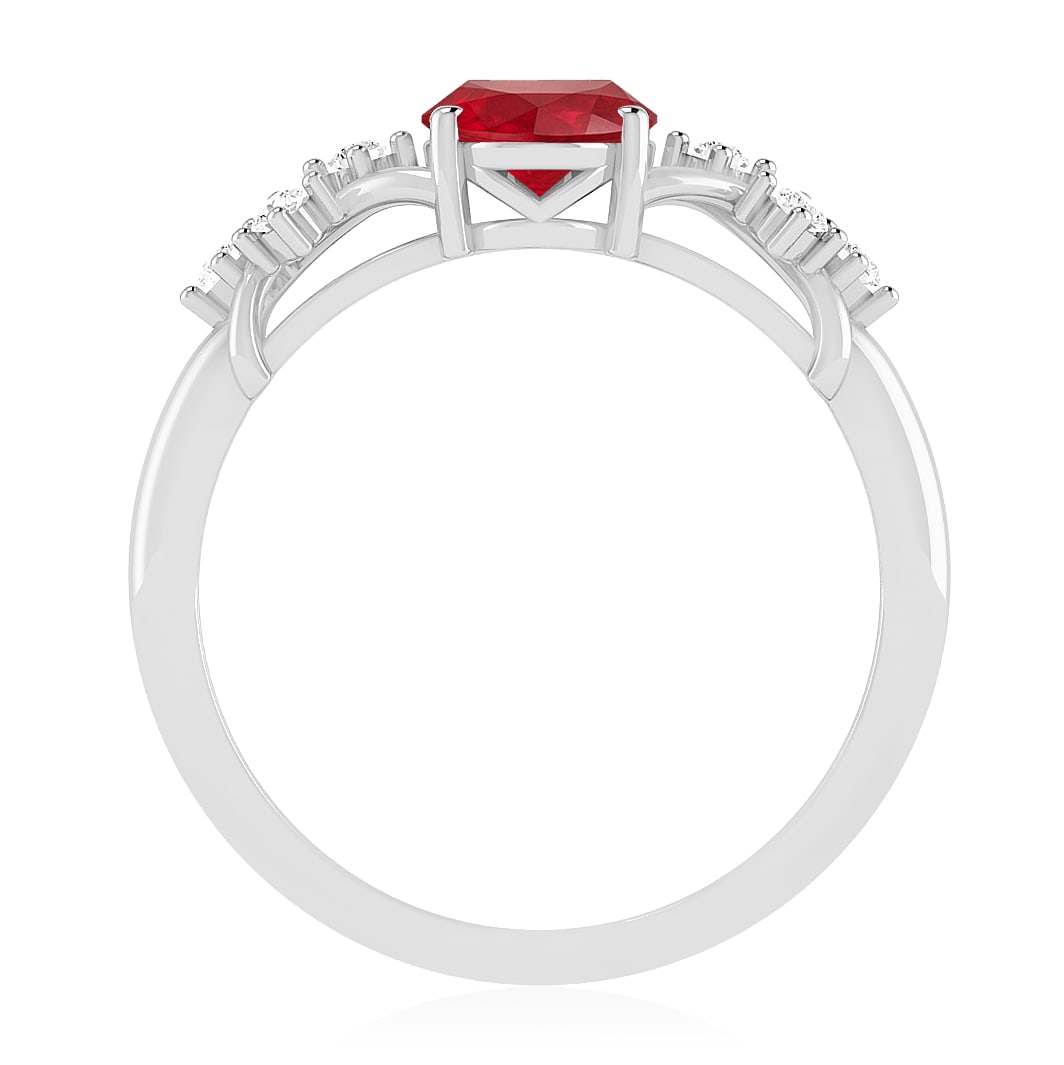 Natural Ruby Gemstone & Lab Grown Diamonds Silver Ring - 6
