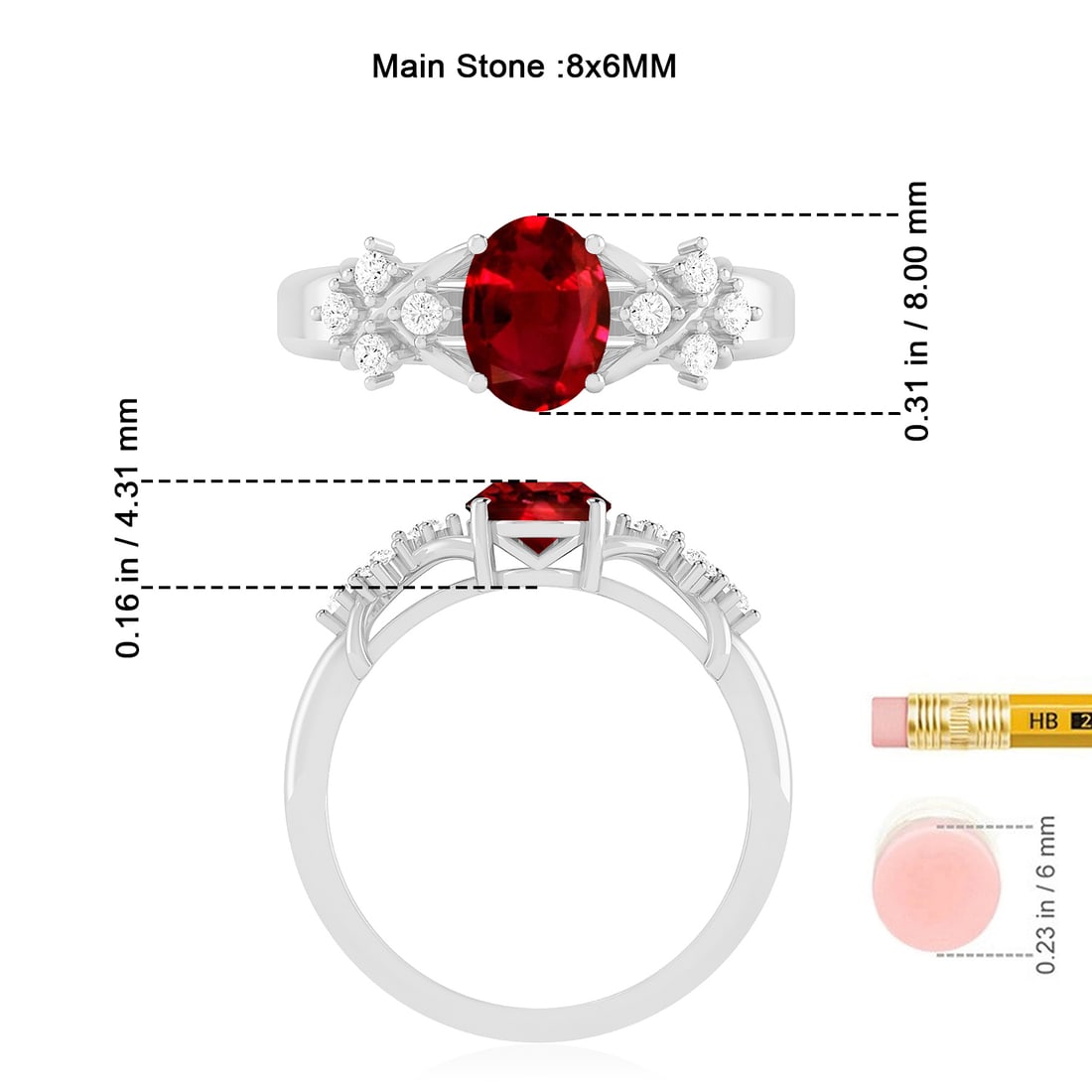 Natural Ruby Gemstone & Lab Grown Diamonds Silver Ring - 7