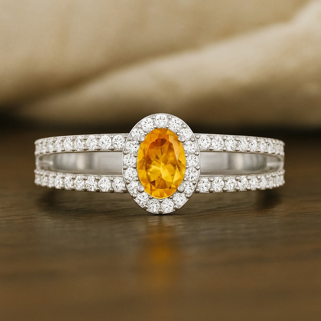 Natural Citrine Gemstone & Lab Grown Diamonds Silver Ring: Natural Citrine Gemstone & Lab Grown Diamonds Silver Ring Jewelry Type : Ring Gemstone : Natural Citrine Gemstone Shape : Oval Gemstone Size : 6x4 MM Gemstone Quantity : 1 Piece Diamond Type