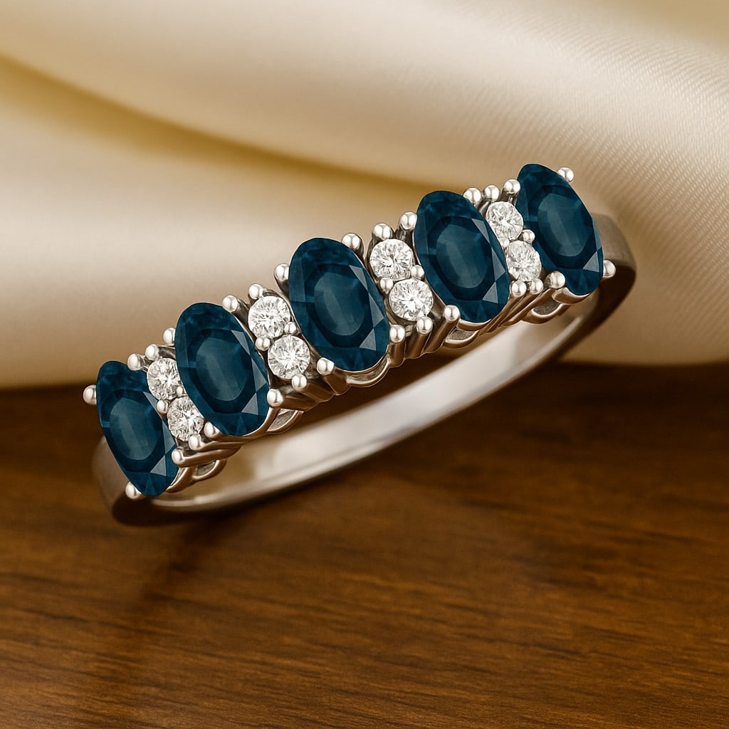 Natural London Blue Topaz Gemstone & Lab Grown Diamonds Silver Ring: Natural London Blue Topaz Gemstone & Lab Grown Diamonds Silver Ring Jewelry Type : Ring Gemstone : Natural London Blue Topaz Gemstone Shape : Oval Gemstone Size : 5x3 MM Gemstone Quantity : 5 Piece
