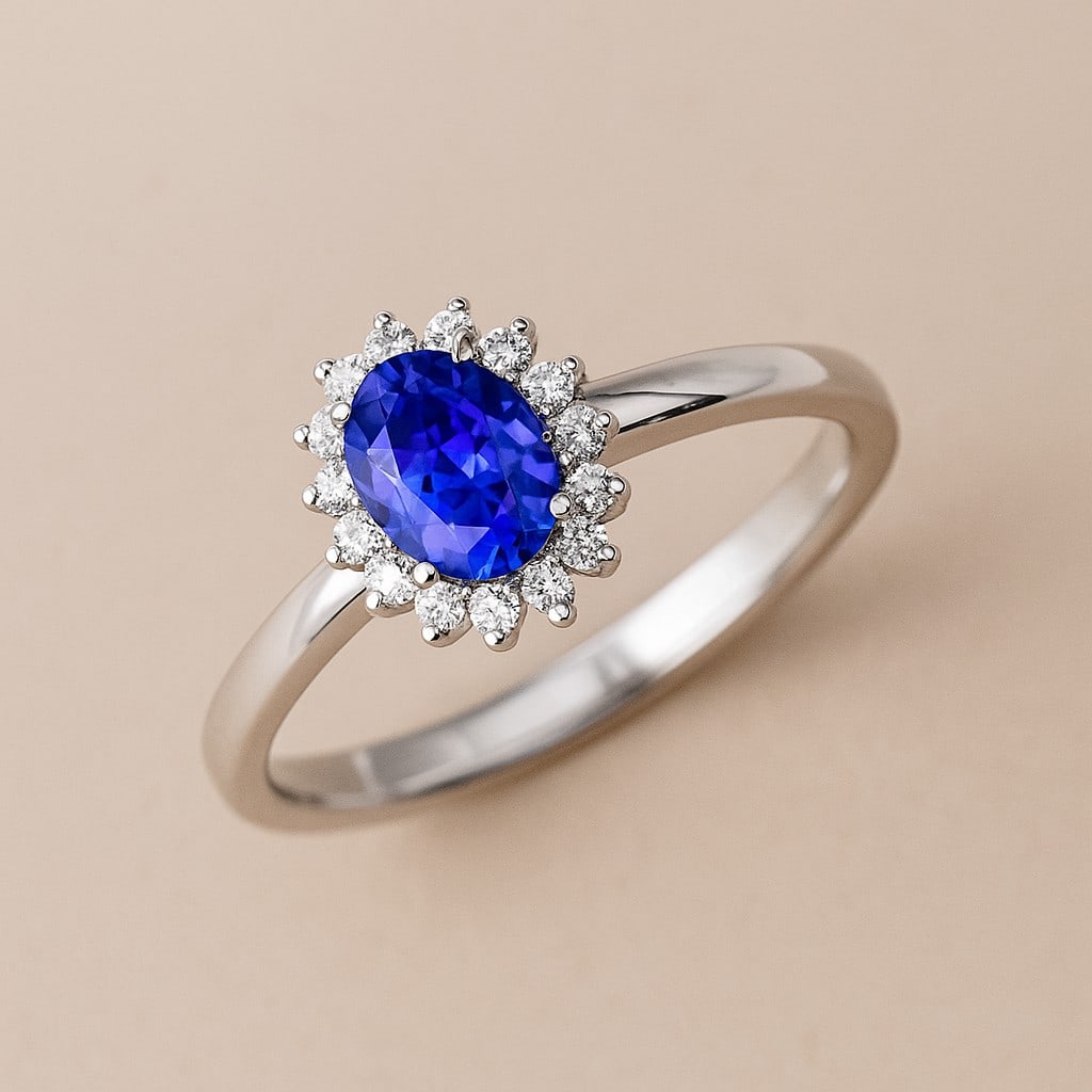 Natural Tanzanite Gemstone & Lab Grown Diamonds Silver Ring: Natural Tanzanite Gemstone & Lab Grown Diamonds Silver Ring Jewelry Type : Ring Gemstone : Natural Tanzanite Gemstone Shape : Oval Gemstone Size : 7x5 MM Gemstone Quantity : 1 Piece Diamond
