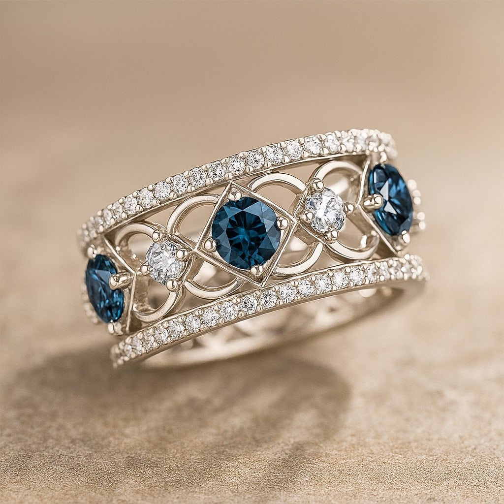 Natural London Blue Topaz Gemstone & Lab Grown Diamonds Silver Ring: Natural London Blue Topaz Gemstone & Lab Grown Diamonds Silver Ring Jewelry Type : Ring Gemstone : Natural London Blue Topaz Gemstone Shape : Round Gemstone Size : 4 MM, 2.5 MM Gemstone Quantity :