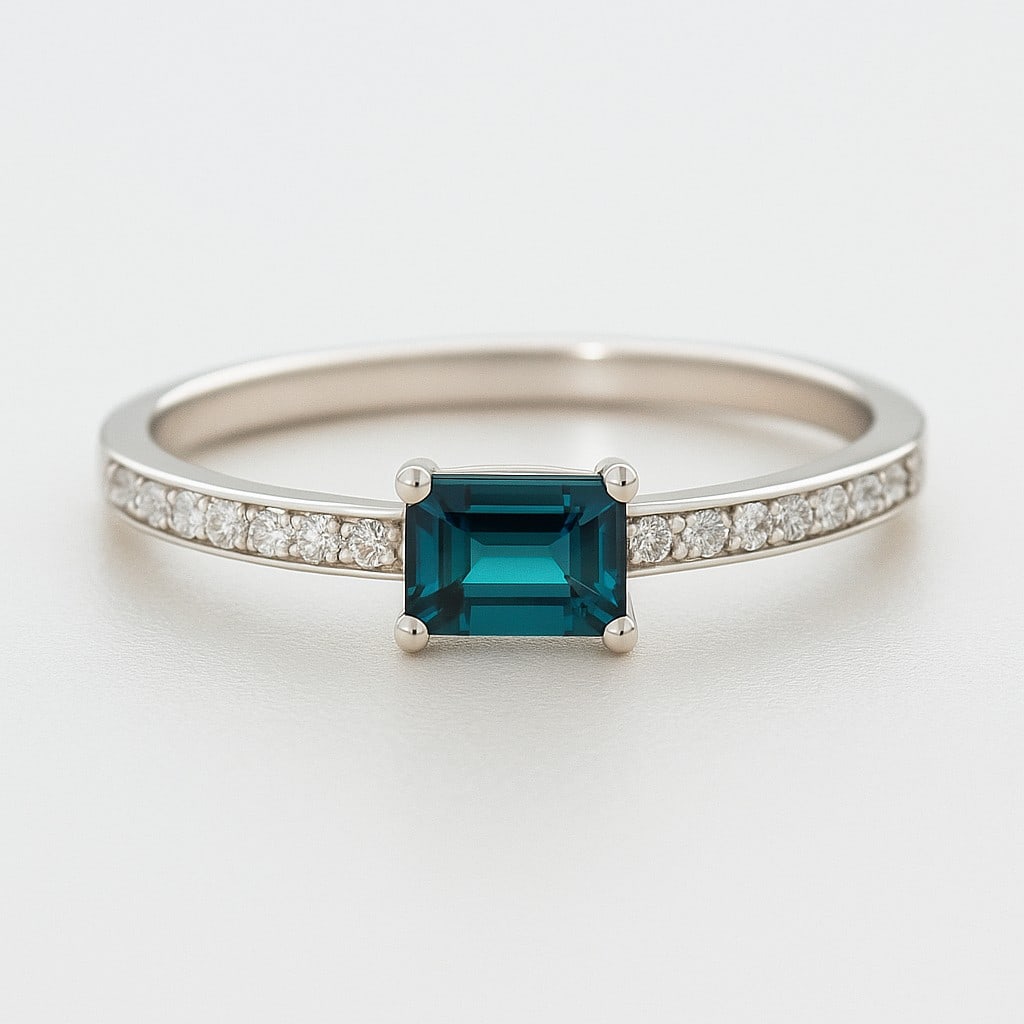 Natural London Blue Topaz Gemstone & Lab Grown Diamonds Silver Ring: Natural London Blue Topaz Gemstone & Lab Grown Diamonds Silver Ring Jewelry Type : Ring Gemstone : Natural London Blue Topaz Gemstone Shape : Emerald Gemstone Size : 5x3 MM Gemstone Quantity : 1 Pi
