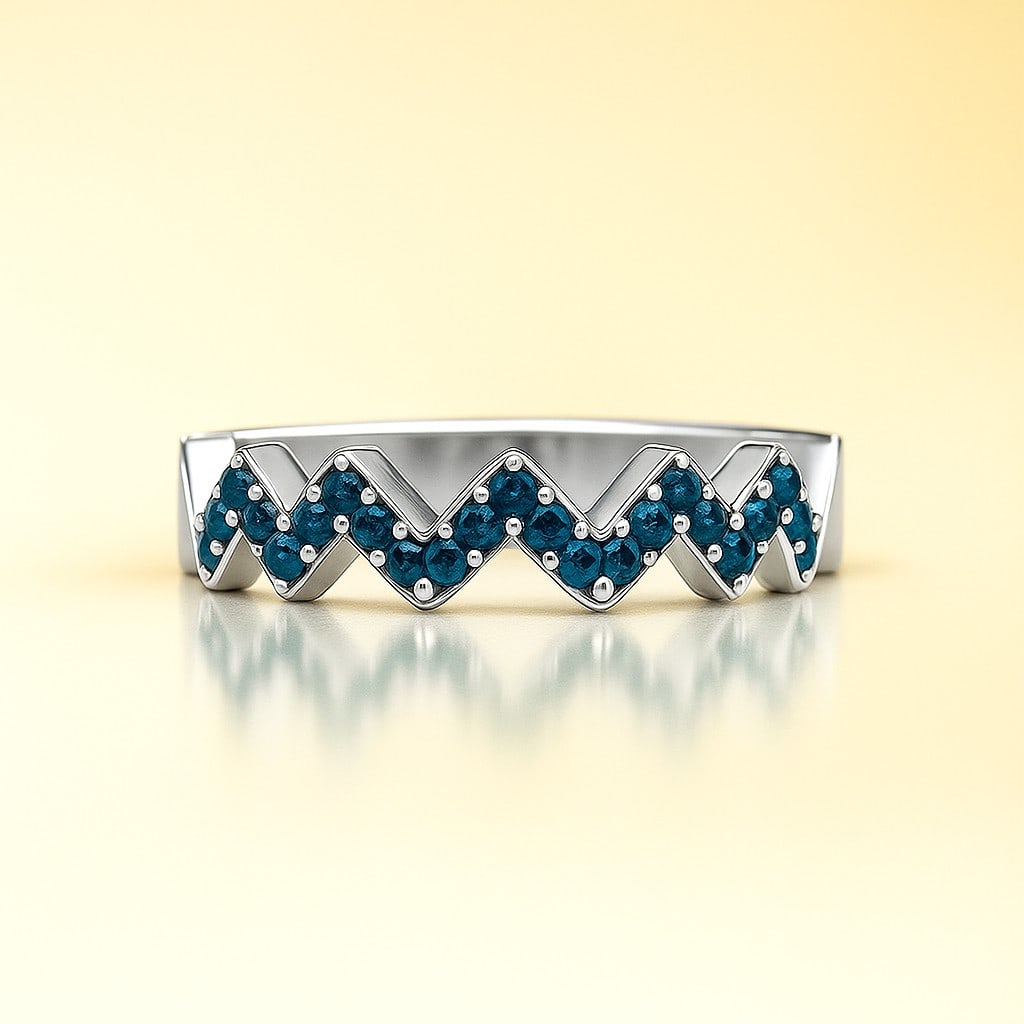 Natural London Blue Topaz Gemstone & Lab Grown Diamonds Silver Ring (1 of 7)