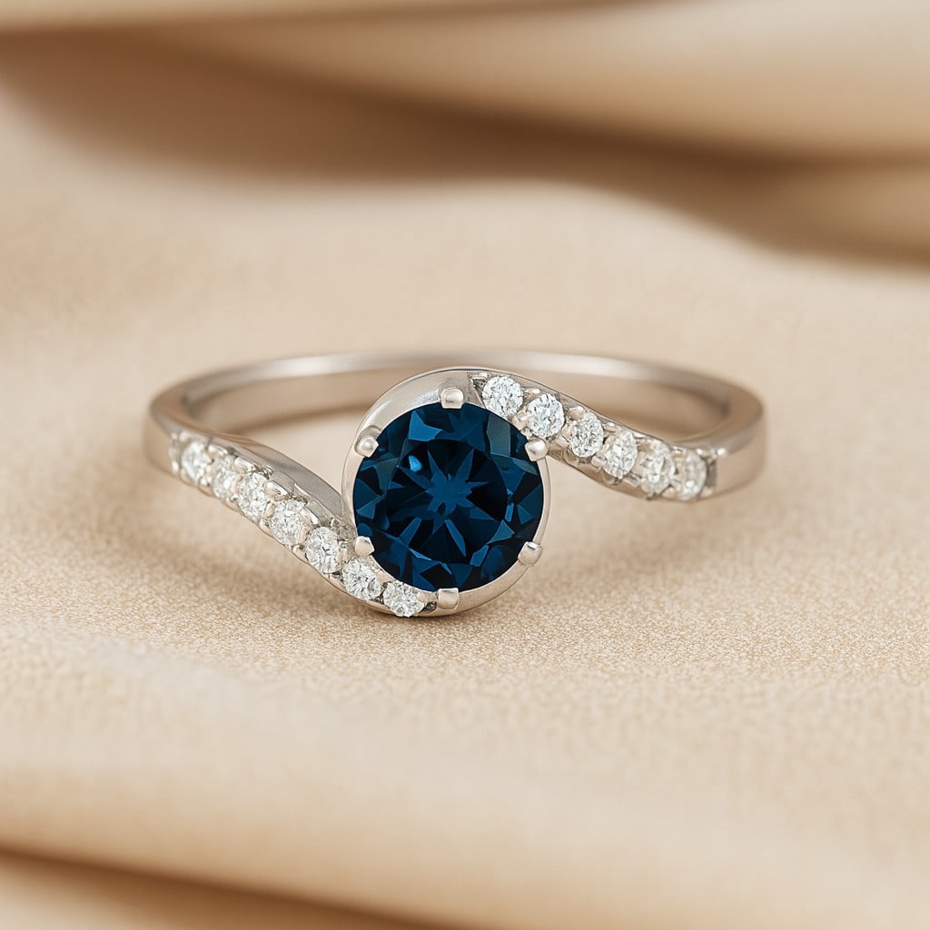 Natural London Blue Topaz Gemstone & Lab Grown Diamonds Silver Ring: Natural London Blue Topaz Gemstone & Lab Grown Diamonds Silver Ring Jewelry Type : Ring Gemstone : Natural London Blue Topaz Gemstone Shape : Round Gemstone Size : 6 MM Gemstone Quantity : 1 Piece<