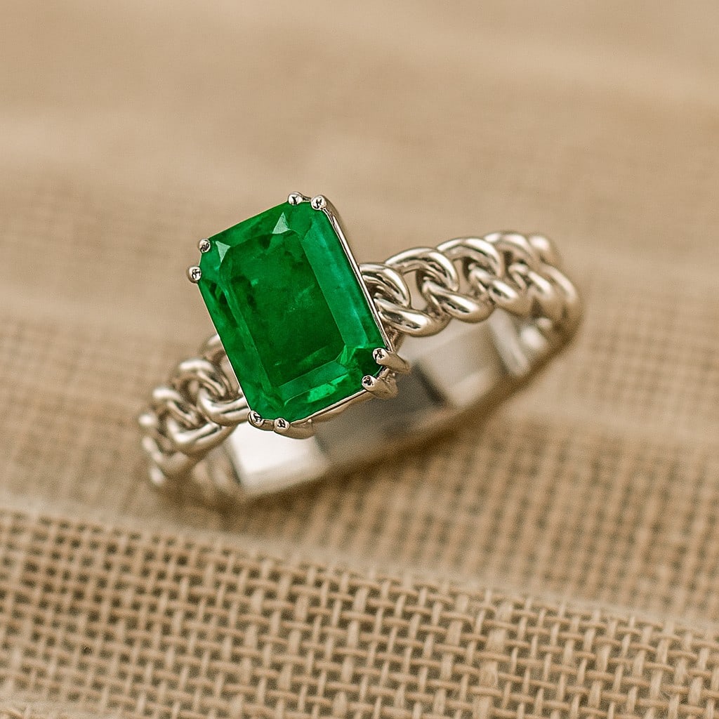 Lab Grown Emerald Gemstone 92.5 Sterling Silver Ring: Lab Grown Emerald Gemstone 92.5 Sterling Silver Ring Jewelry Type : Ring Gemstone : Lab Grown Emerald Gemstone Shape : Emerald Gemstone Size : 8x6 MM Gemstone Quantity : 1 Piece Metal : S