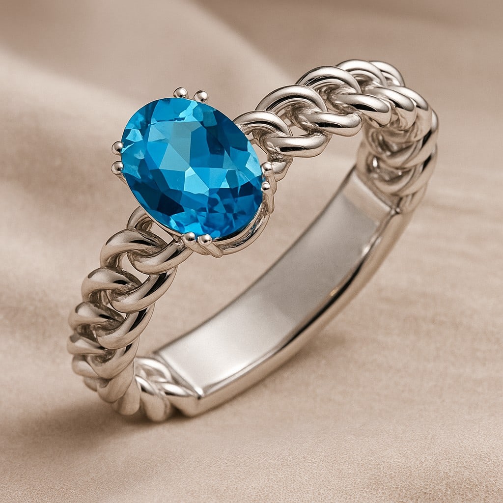 Natural Swiss Blue Topaz Gemstone 92.5 Sterling Silver Ring: Natural Swiss Blue Topaz Gemstone 92.5 Sterling Silver Ring Jewelry Type : Ring Gemstone : Natural Swiss Blue Topaz Gemstone Shape : Oval Gemstone Size : 8x6 MM Gemstone Quantity : 1 Piece M