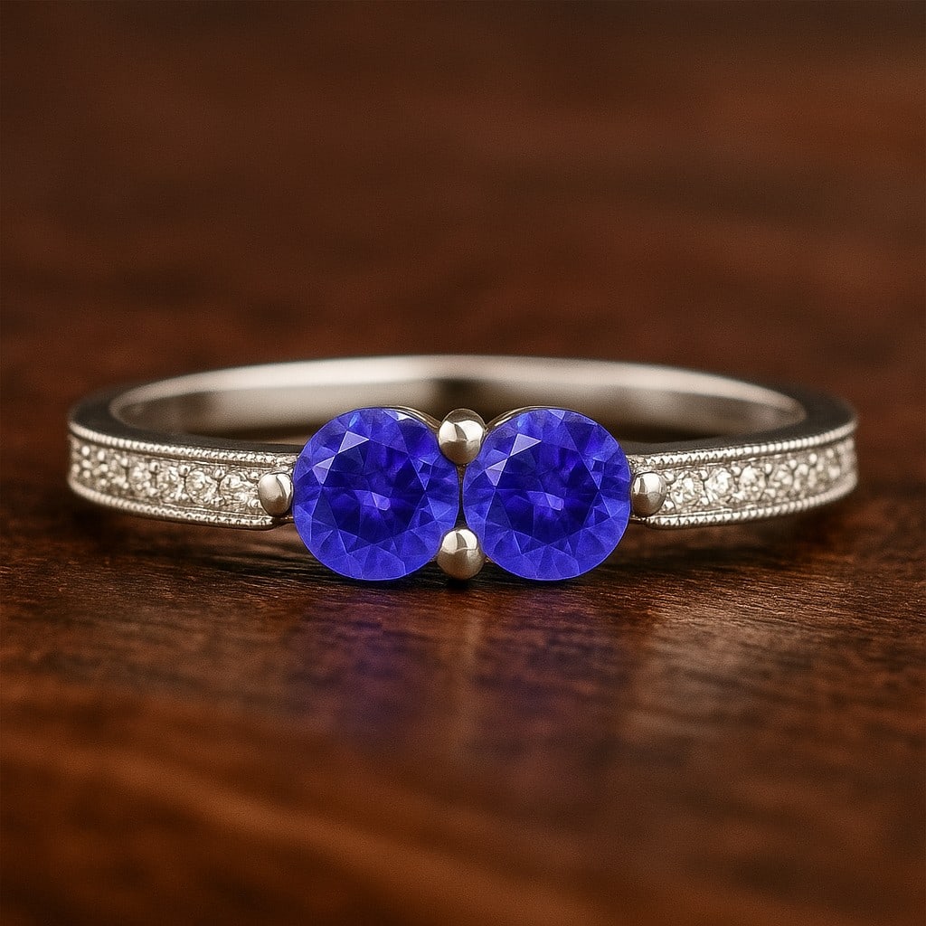 Natural Tanzanite Gemstone & Lab Grown Diamonds Silver Ring: Natural Tanzanite Gemstone & Lab Grown Diamonds Silver Ring Jewelry Type : Ring Gemstone : Natural Tanzanite Gemstone Shape : Round Gemstone Size : 4 MM Gemstone Quantity : 2 Pieces Diamond