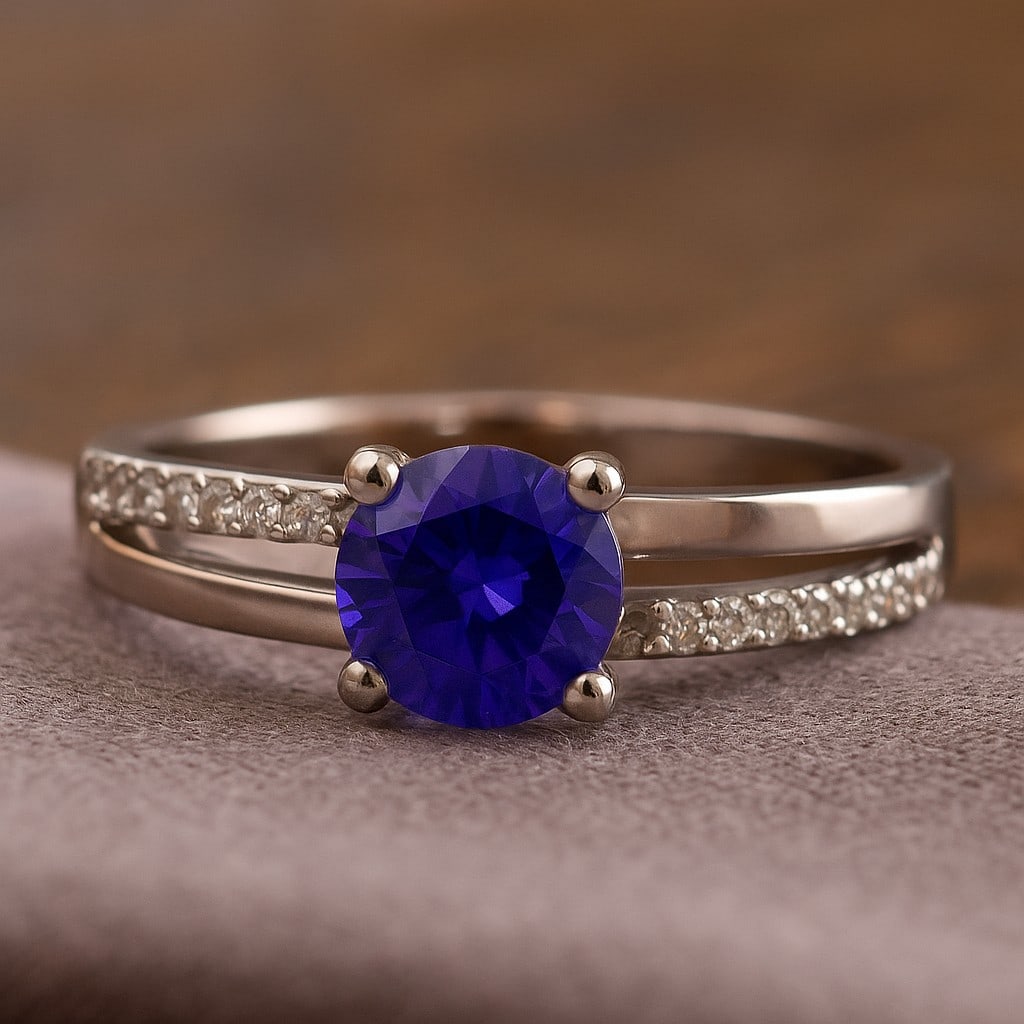 Natural Tanzanite Gemstone & Lab Grown Diamonds Silver Ring: Natural Tanzanite Gemstone & Lab Grown Diamonds Silver Ring Jewelry Type : Ring Gemstone : Natural Tanzanite Gemstone Shape : Round Gemstone Size : 6 MM Gemstone Quantity : 1 Piece Diamond T