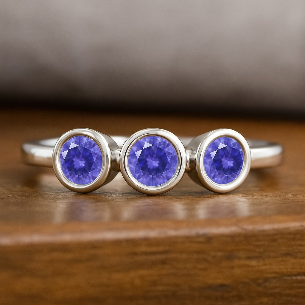 Natural Tanzanite Gemstone 92.5 Sterling Silver Ring: Natural Tanzanite Gemstone 92.5 Sterling Silver Ring Jewelry Type : Ring Gemstone : Natural Tanzanite Gemstone Shape : Round Gemstone Size : 3.5 MM Gemstone Quantity : 3 Pieces Metal : Si