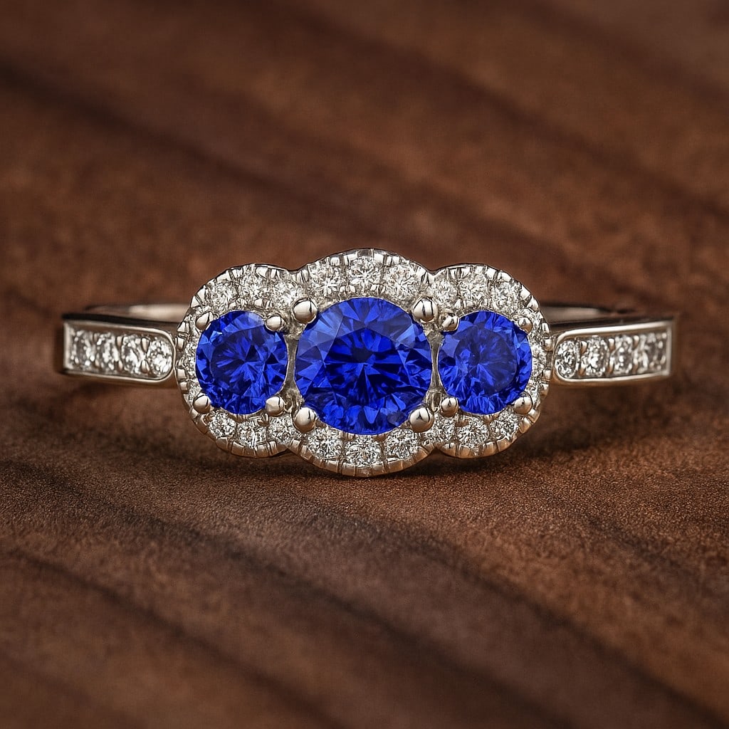 Natural Tanzanite Gemstone & Lab Grown Diamonds Silver Ring: Natural Tanzanite Gemstone & Lab Grown Diamonds Silver Ring Jewelry Type : Ring Gemstone : Natural Tanzanite Gemstone Shape : Round Gemstone Size : 4 MM, 3MM Gemstone Quantity : 1 Piece, 2 Pieces</