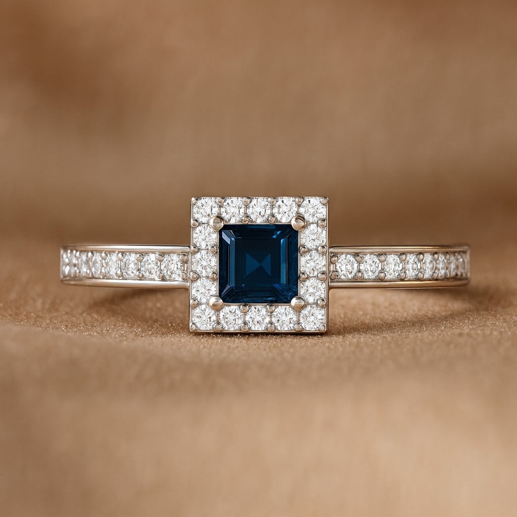 Natural London Blue Topaz Gemstone & Lab Grown Diamonds Silver Ring: Natural London Blue Topaz Gemstone & Lab Grown Diamonds Silver Ring Jewelry Type : Ring Gemstone : Natural London Blue Topaz Gemstone Shape : Princess Gemstone Size : 4 MM Gemstone Quantity : 1 Pie