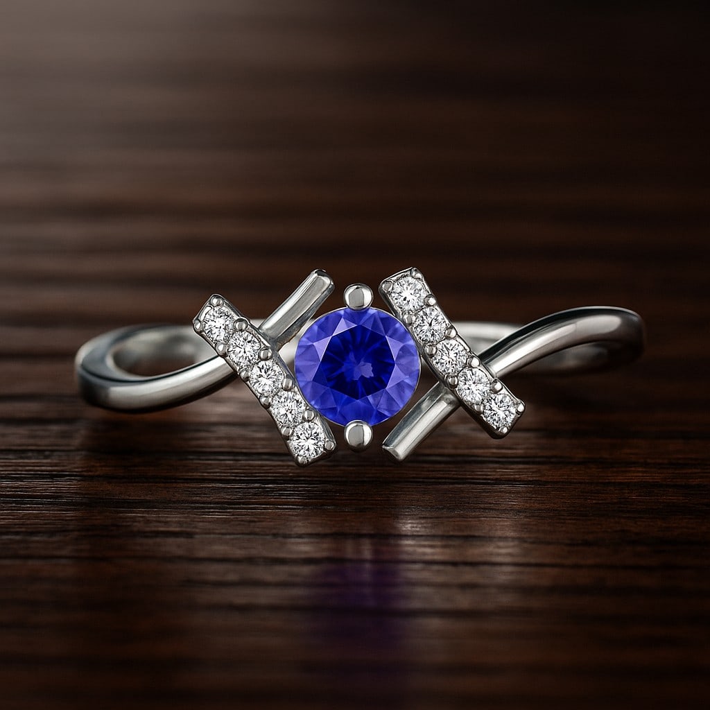 Natural Tanzanite Gemstone & Lab Grown Diamonds Silver Ring: Natural Tanzanite Gemstone & Lab Grown Diamonds Silver Ring Jewelry Type : Ring Gemstone : Natural Tanzanite Gemstone Shape : Round Gemstone Size : 4.5 MM Gemstone Quantity : 1 Piece Diamond
