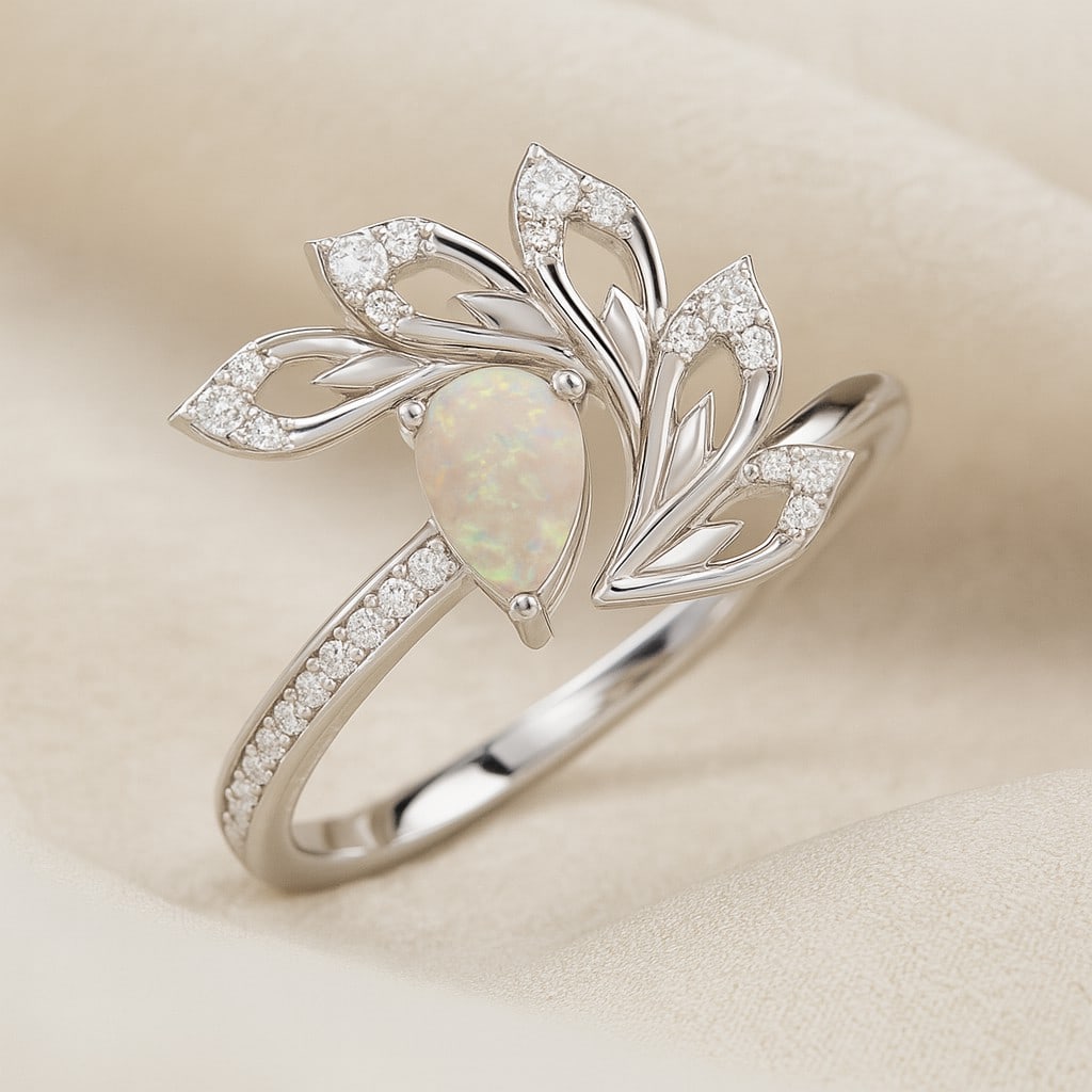 Natural Opal Gemstone & Lab Grown Diamonds Silver Ring: Natural Opal Gemstone & Lab Grown Diamonds Silver Ring Jewelry Type : Ring Gemstone : Natural Opal Gemstone Shape : Pear Gemstone Size : 6x4 MM Gemstone Quantity : 1 Piece Diamond Type :