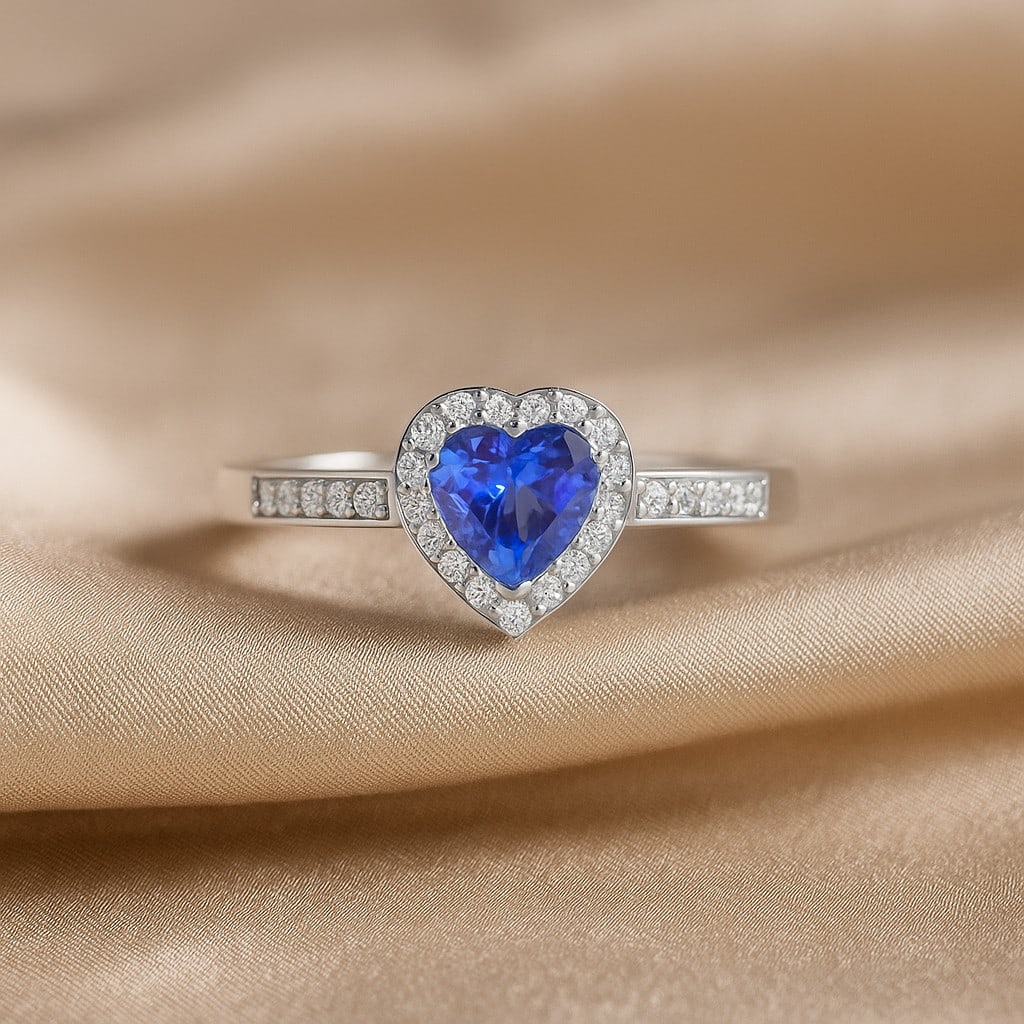 Natural Tanzanite Gemstone & Lab Grown Diamonds Silver Ring: Natural Tanzanite Gemstone & Lab Grown Diamonds Silver Ring Jewelry Type : Ring Gemstone : Natural Tanzanite Gemstone Shape : Heart Gemstone Size : 6 MM Gemstone Quantity : 1 Piece Diamond T