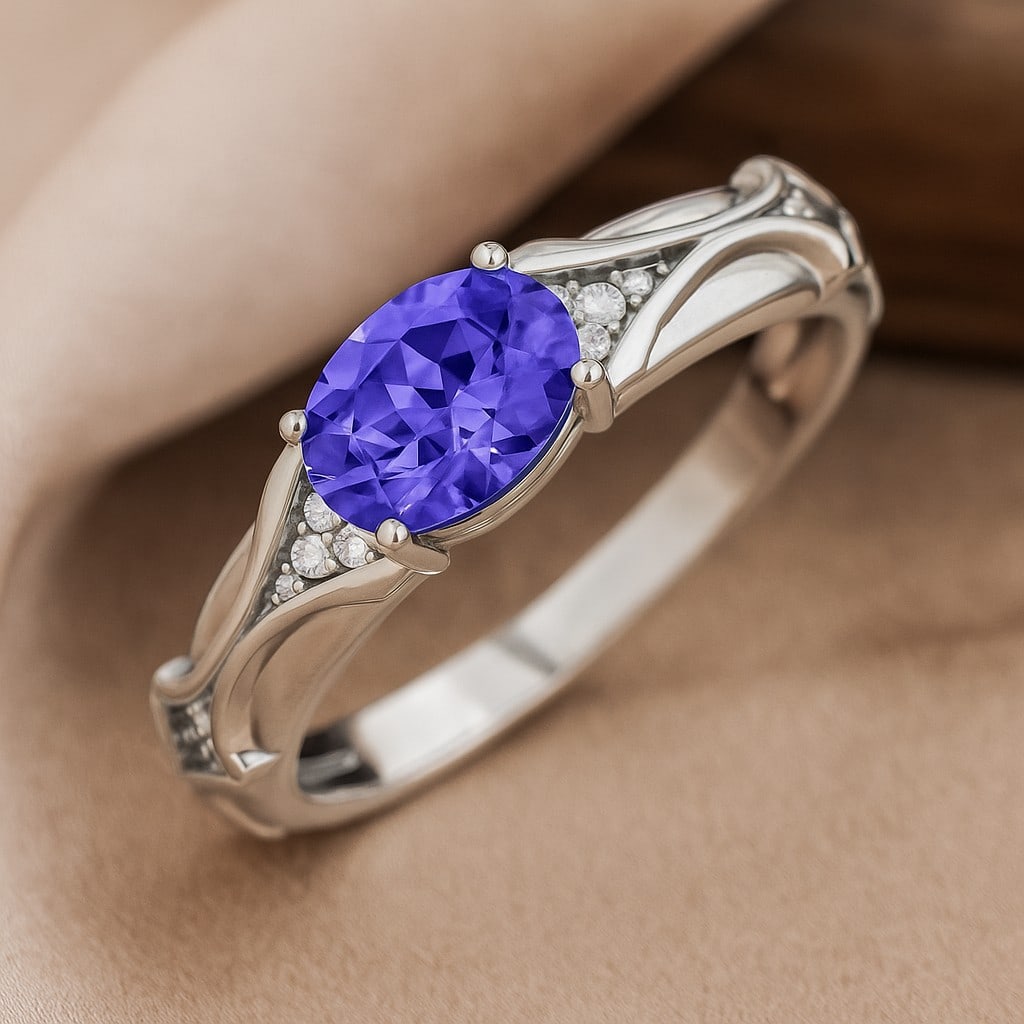 Natural Tanzanite Gemstone & Lab Grown Diamonds Silver Ring: Natural Tanzanite Gemstone & Lab Grown Diamonds Silver Ring Jewelry Type : Ring Gemstone : Natural Tanzanite Gemstone Shape : Oval Gemstone Size : 8x6 MM Gemstone Quantity : 1 Piece Diamond
