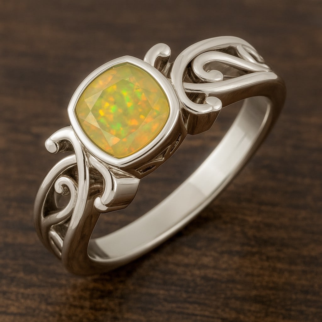 Natural Opal Gemstone 92.5 Sterling Silver Ring: Natural Opal Gemstone 92.5 Sterling Silver Ring Jewelry Type : Ring Gemstone : Natural Opal Gemstone Shape : Cushion Square Gemstone Size : 6 MM Gemstone Quantity : 1 Piece Metal : Silver