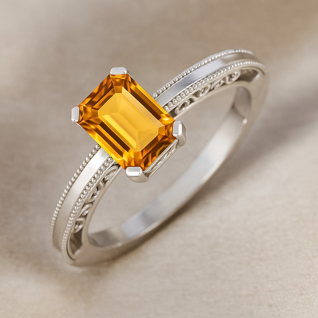 Natural Citrine Gemstone 92.5 Sterling Silver Ring: Natural Citrine Gemstone 92.5 Sterling Silver Ring Jewelry Type : Ring Gemstone : Natural Citrine Gemstone Shape : Emerald Gemstone Size : 8x6 MM Gemstone Quantity : 1 Piece Metal : Silve