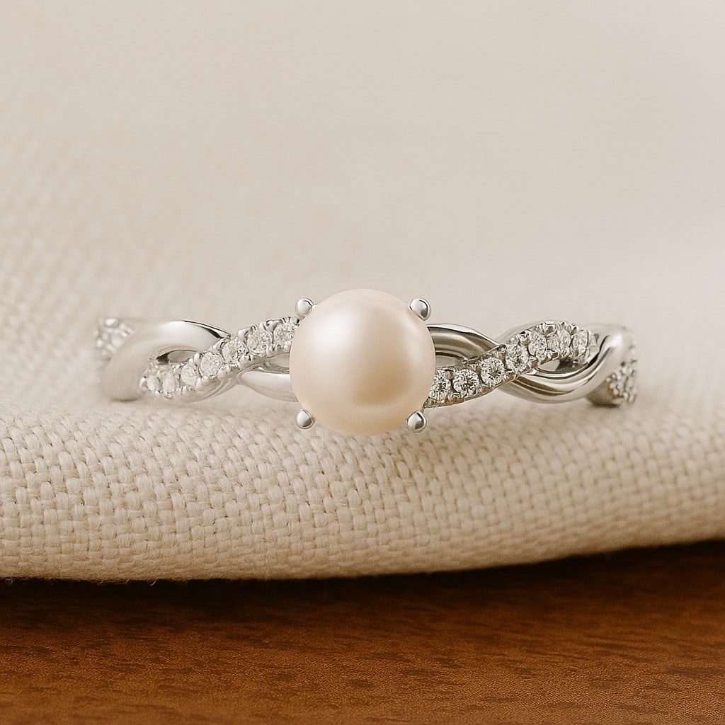 Natural Pearl Gemstone & Lab Grown Diamonds Silver Ring: Natural Pearl Gemstone & Lab Grown Diamonds Silver Ring Jewelry Type : Ring Gemstone : Natural Pearl Gemstone Shape : Round Gemstone Size : 5 MM Gemstone Quantity : 1 Piece Diamond Type :