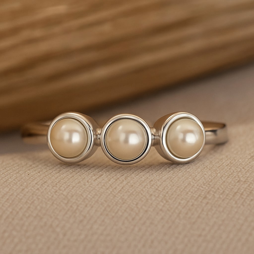 Natural Pearl Gemstone 92.5 Sterling Silver Ring: Natural Pearl Gemstone 92.5 Sterling Silver Ring Jewelry Type : Ring Gemstone : Natural Pearl Gemstone Shape : Round Gemstone Size : 3.5 MM Gemstone Quantity : 3 Pieces Metal : Silver
