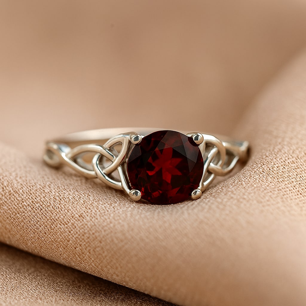 Natural Garnet Gemstone 92.5 Sterling Silver Ring (1 of 7)