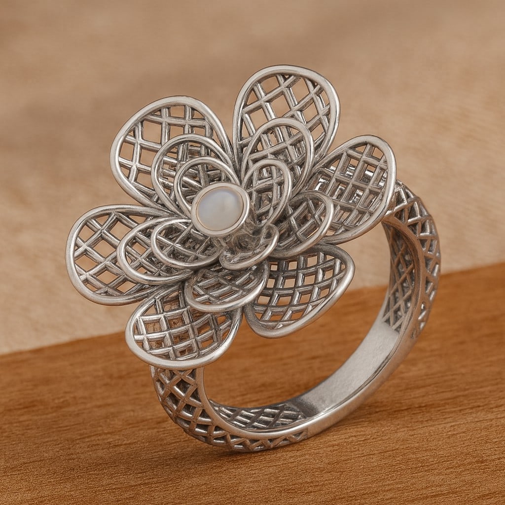 Natural Moonstone Gemstone 92.5 Sterling Silver Ring (1 of 7)