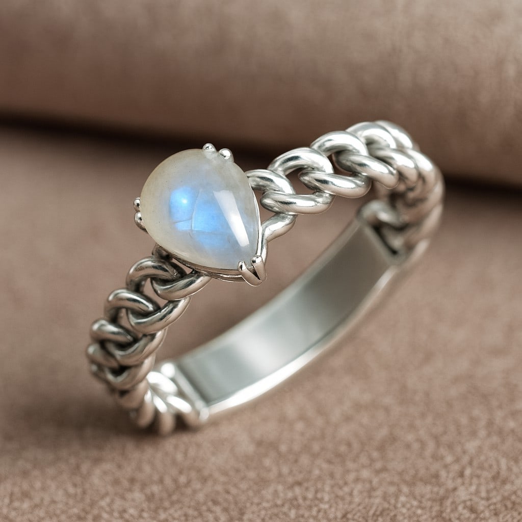Natural Moonstone Gemstone 92.5 Sterling Silver Ring (1 of 7)