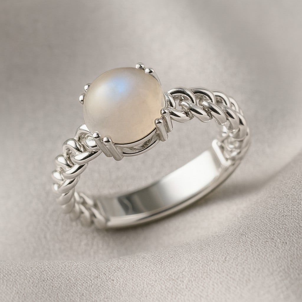 Natural Moonstone Gemstone 92.5 Sterling Silver Ring: Natural Moonstone Gemstone 92.5 Sterling Silver Ring Jewelry Type : Ring Gemstone : Natural Moonstone Gemstone Shape : Round Gemstone Size : 8 MM Gemstone Quantity : 1 Piece Metal : Silve