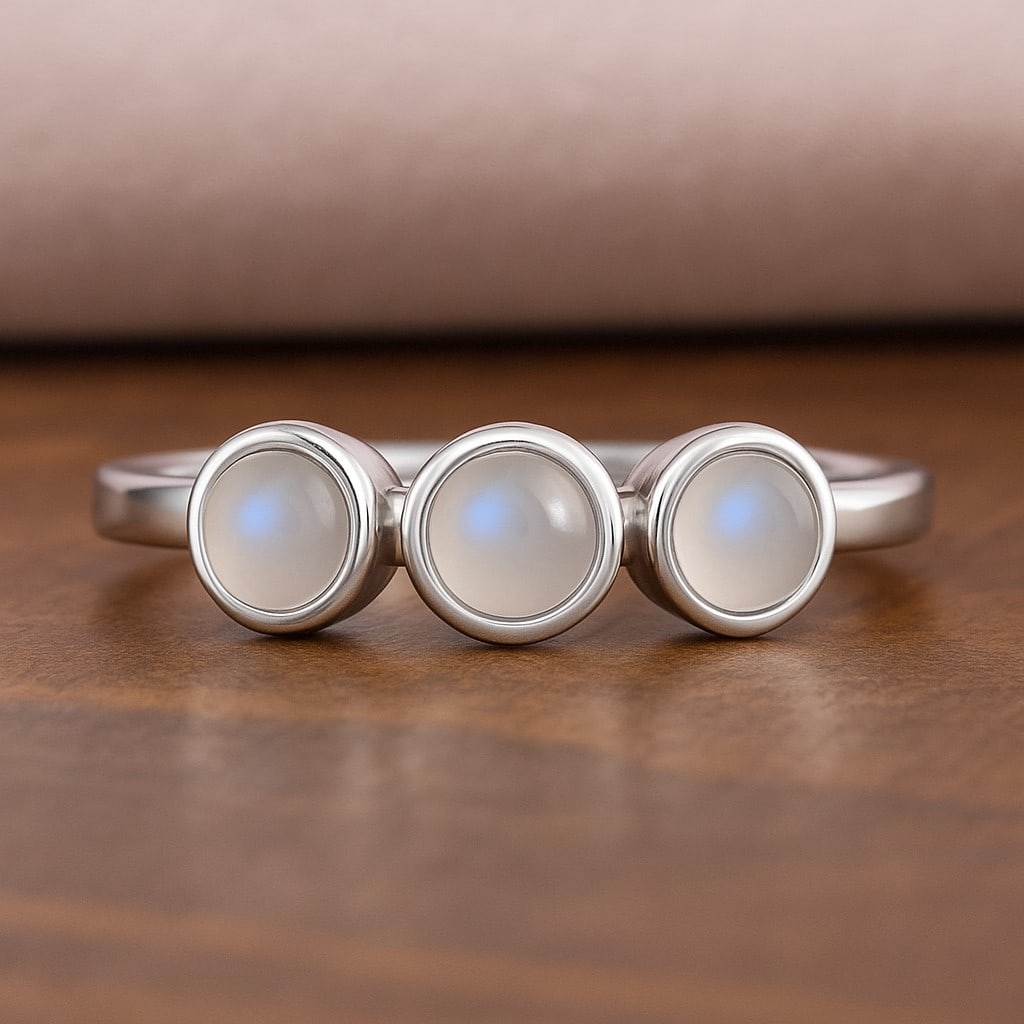 Natural Moonstone Gemstone 92.5 Sterling Silver Ring: Natural Moonstone Gemstone 92.5 Sterling Silver Ring Jewelry Type : Ring Gemstone : Natural Moonstone Gemstone Shape : Round Gemstone Size : 3.5 MM Gemstone Quantity : 3 Pieces Metal : Si