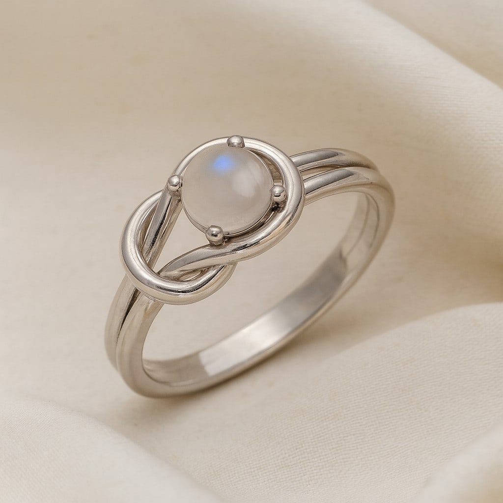 Natural Moonstone Gemstone 92.5 Sterling Silver Ring: Natural Moonstone Gemstone 92.5 Sterling Silver Ring Jewelry Type : Ring Gemstone : Natural Moonstone Gemstone Shape : Round Gemstone Size : 5x5 MM Gemstone Quantity : 1 Piece Metal : Sil