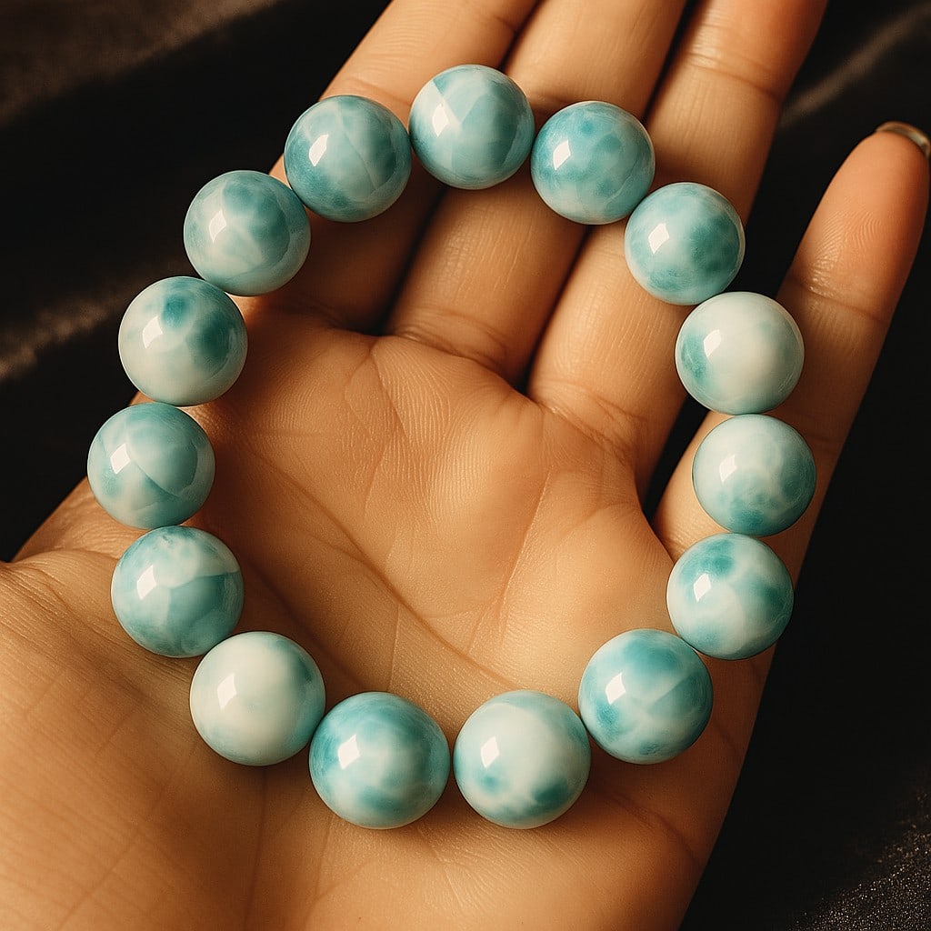 Natural Larimar Gemstone 14.5 MM Round Beads Bracelet (1 of 6)