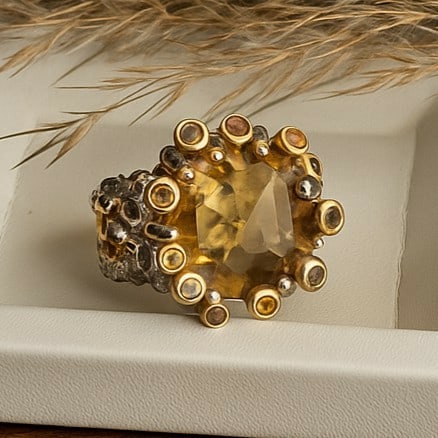 Natural Citrine, Tourmaline Gemstone 92.5 Sterling Silver Adjustable Ring: Natural Citrine, Tourmaline Gemstone 92.5 Sterling Silver Adjustable Ring Jewelry Type : Ring Gemstone : Citrine, Tourmaline Gemstone Shape : Square Gemstone Size : 15 MM Metal : Sterling Silver