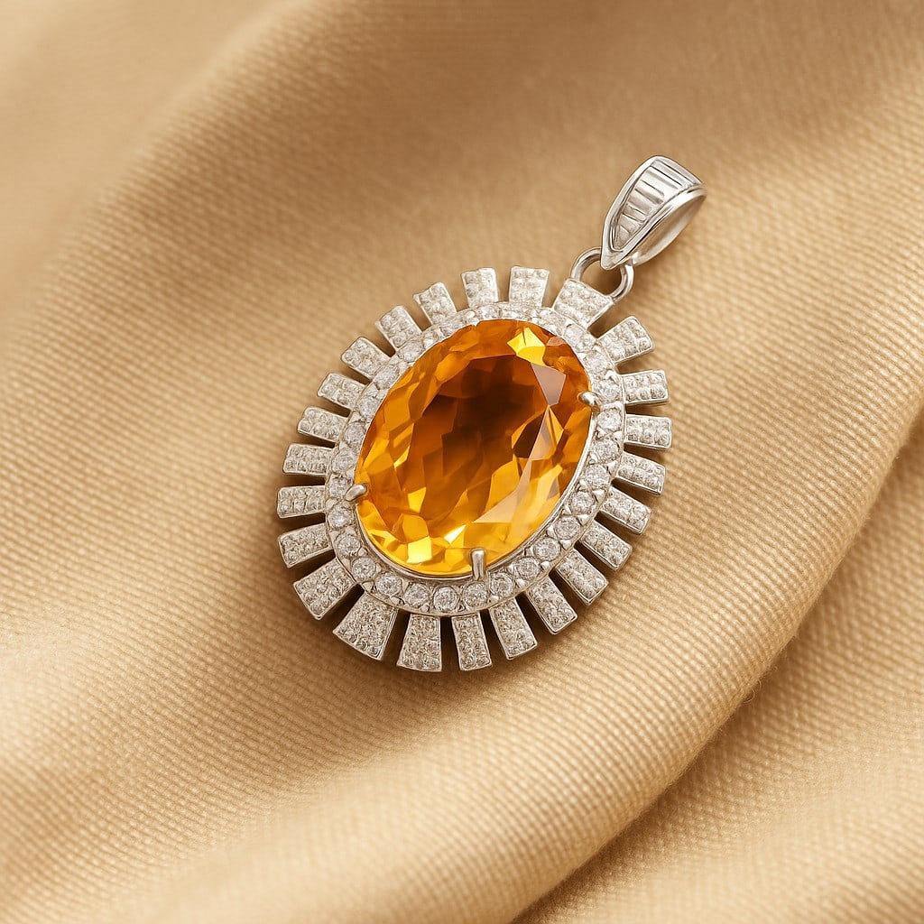 Natural Citrine Gemstone 92.5 Sterling Silver Pendant: Natural Citrine Gemstone 92.5 Sterling Silver Pendant Jewelry Type : Pendant Gemstone : Citrine Gemstone Shape : Oval Gemstone Size : 14x10 MM Metal : Sterling Silver Metal Purity : 92.