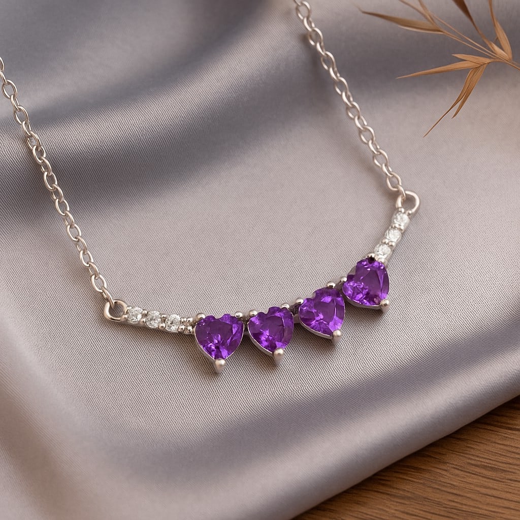 Natural Amethyst Gemstone 92.5 Sterling Silver Adjustable Necklace: Natural Amethyst Gemstone 92.5 Sterling Silver Adjustable Necklace Jewelry Type : Necklace Gemstone : Amethyst Gemstone Shape : Heart Gemstone Size : 4 MM Metal : Sterling Silver Metal Purit