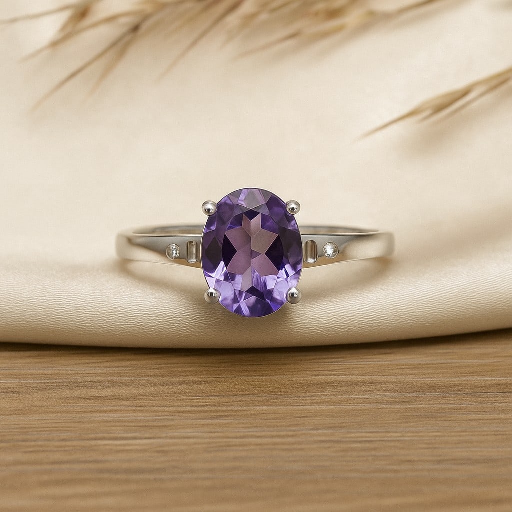 Natural Amethyst Gemstone 92.5 Sterling Silver Adjustable Ring: Natural Amethyst Gemstone 92.5 Sterling Silver Adjustable Ring Jewelry Type : Ring Gemstone : Amethyst Gemstone Shape : Oval Gemstone Size : 8x6 MM Metal : Sterling Silver Metal Purity :