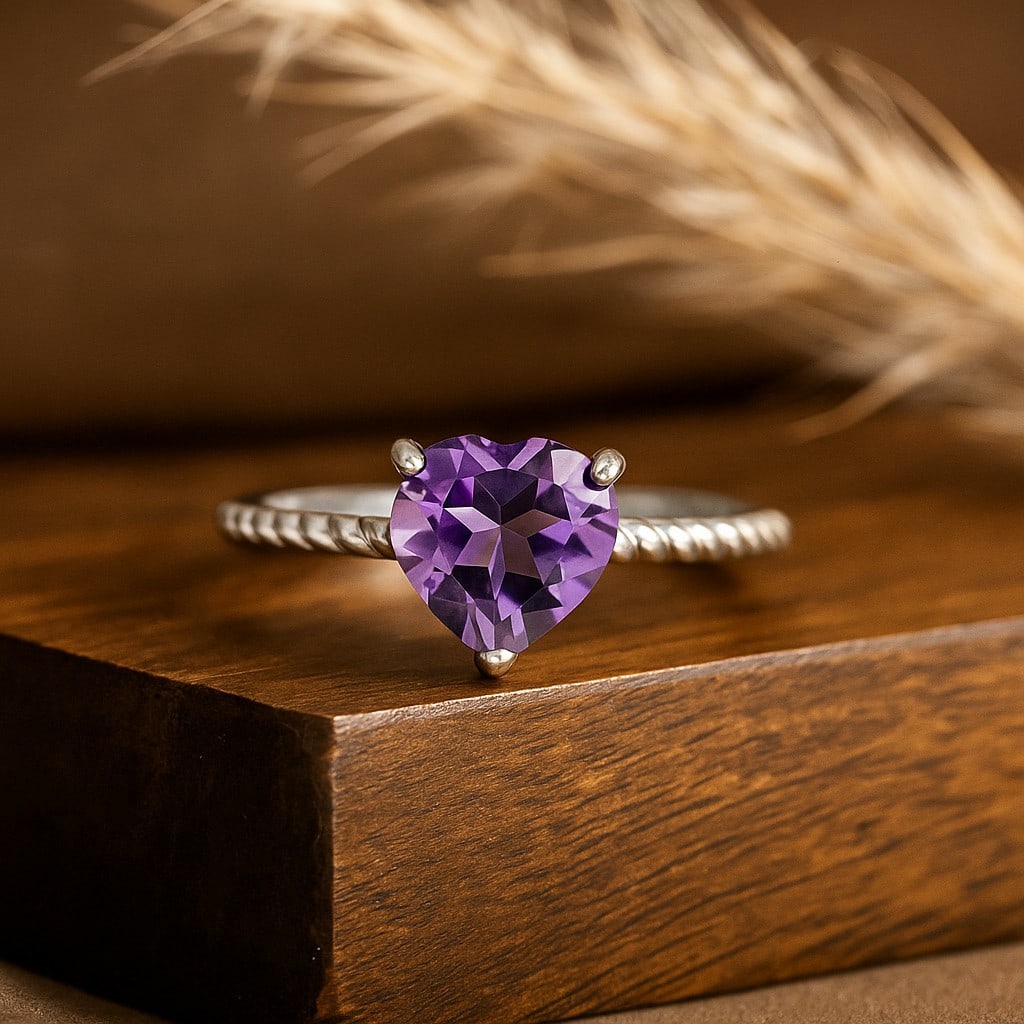 Natural Amethyst Gemstone 92.5 Sterling Silver Adjustable Ring (1 of 6)