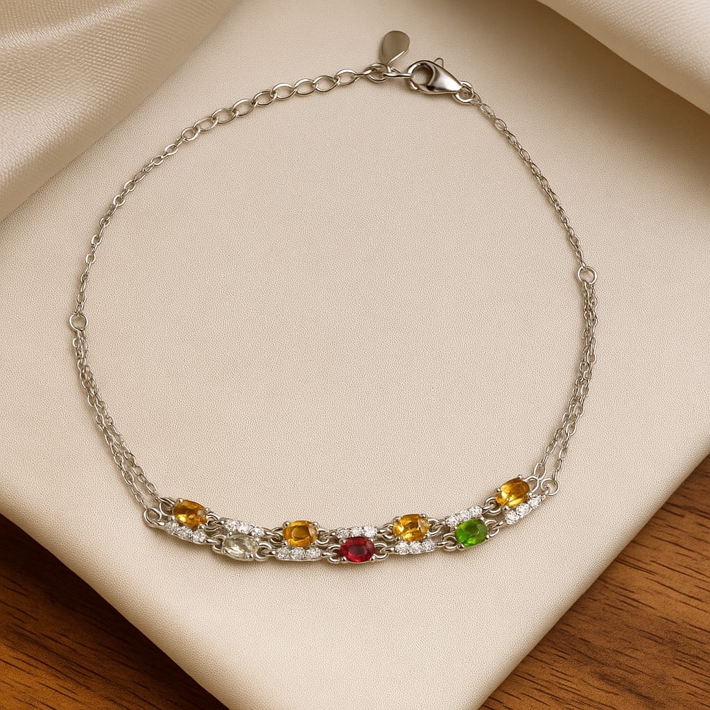Natural Multi Tourmaline Gemstone 92.5 Sterling Silver Adjustable Bracelet (1 of 4)